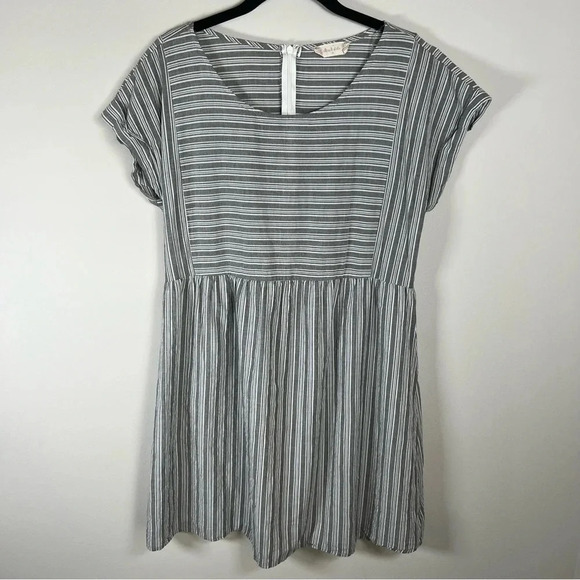 Altar'd State Women's Striped Mini Dress Gray Zip Cotton Short Sleeve Zip Medium - Picture 1 of 12
